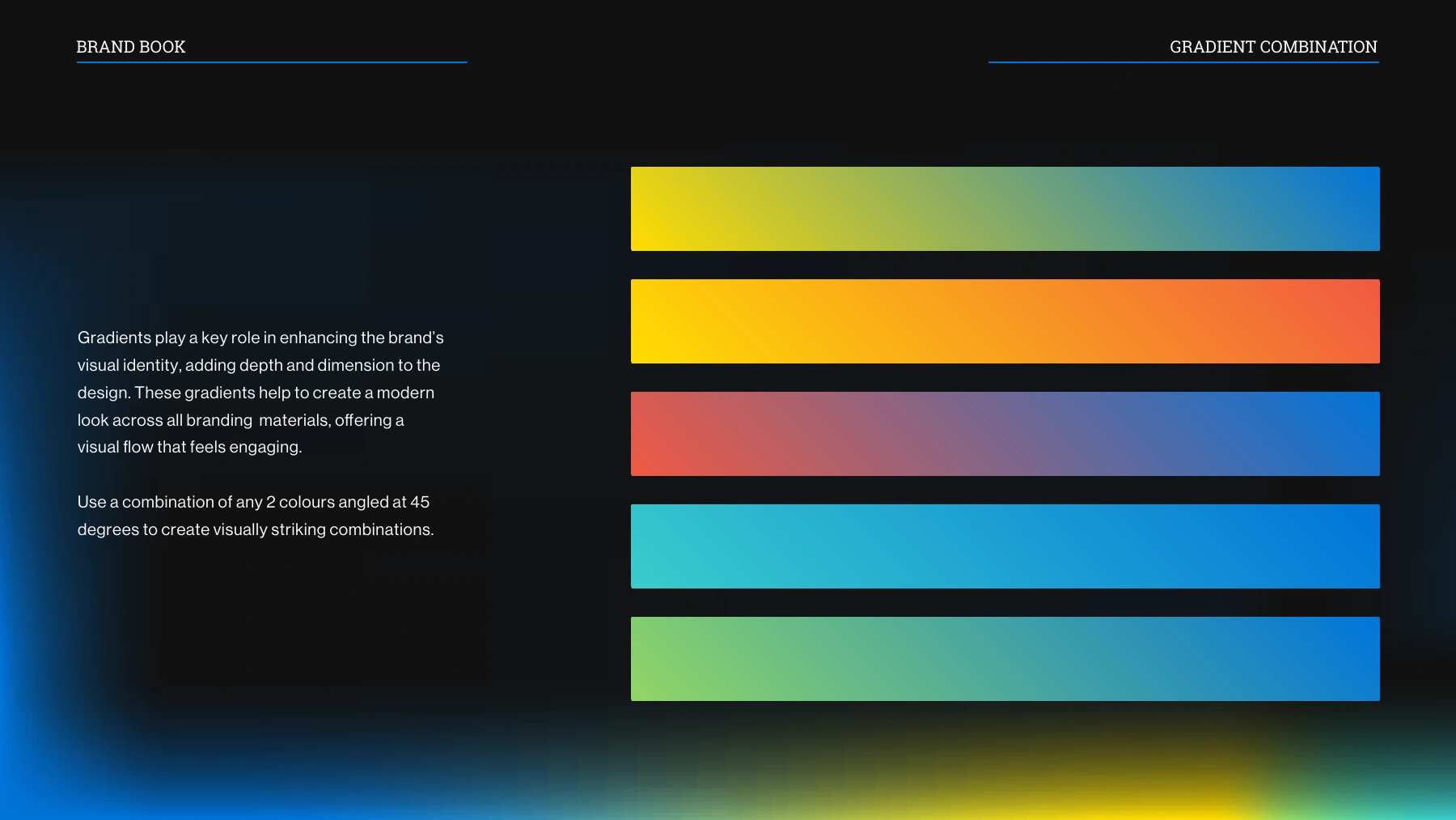 Black Swan Summit Australia brandbook page 4, Gradient combinations