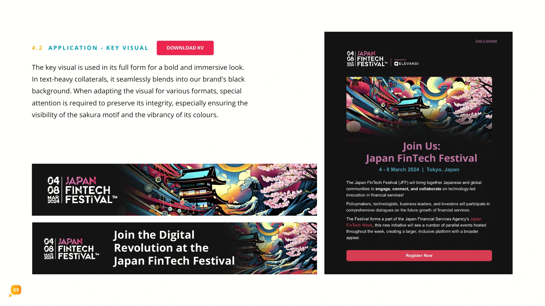 Japan FinTech Festival 2024 brandbook page 10, Key visual applications