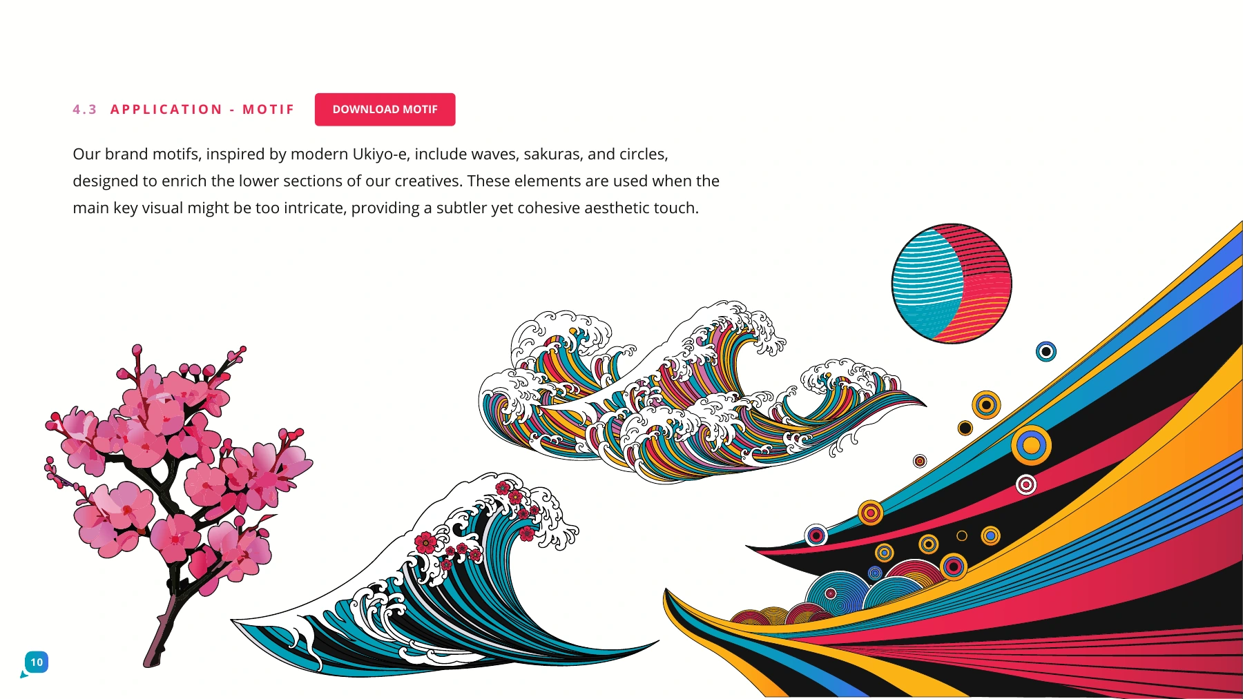 Japan FinTech Festival 2024 brandbook page 11, Wave and sakura motifs