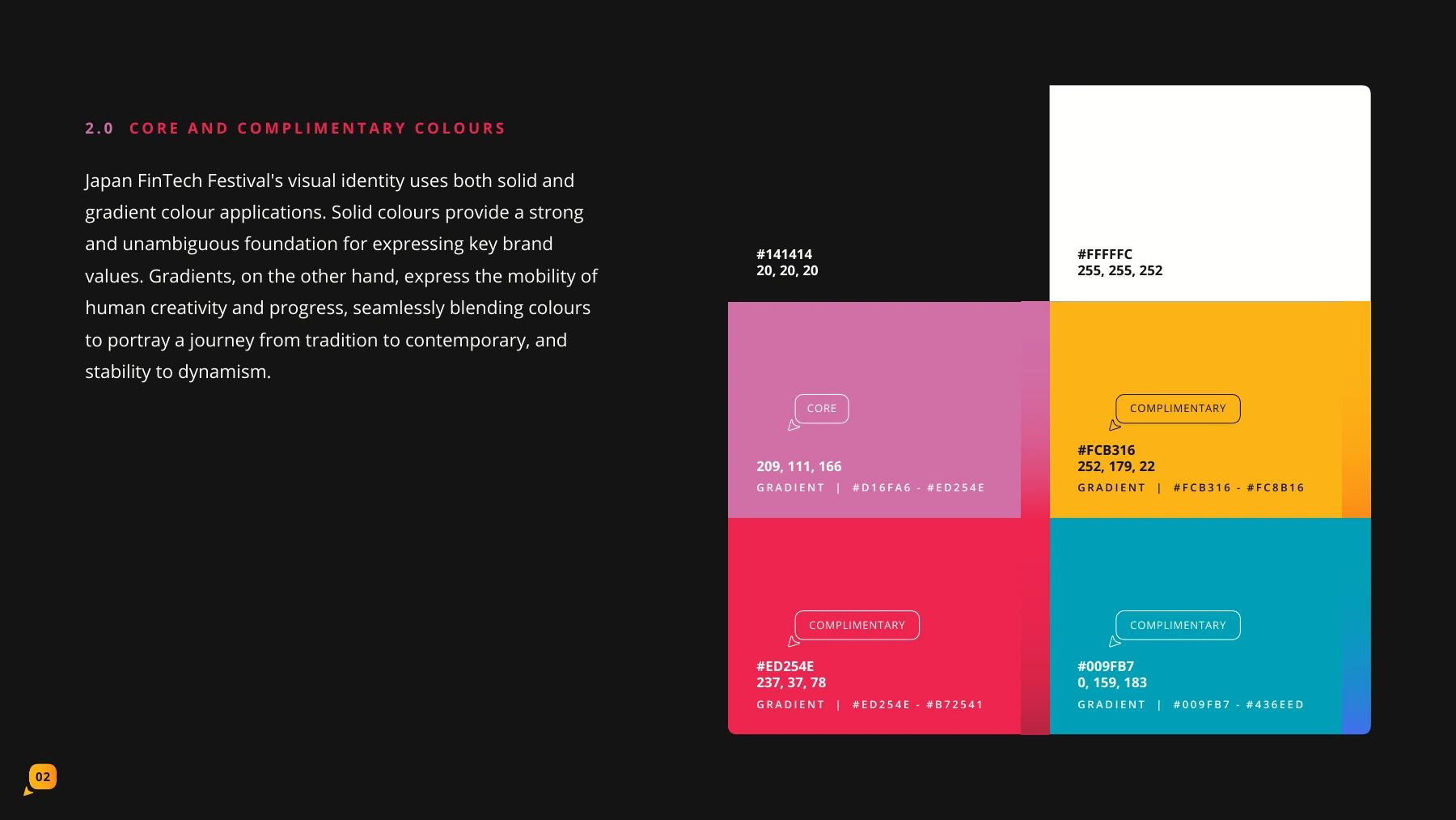 Japan FinTech Festival 2024 brandbook page 3, Colour system