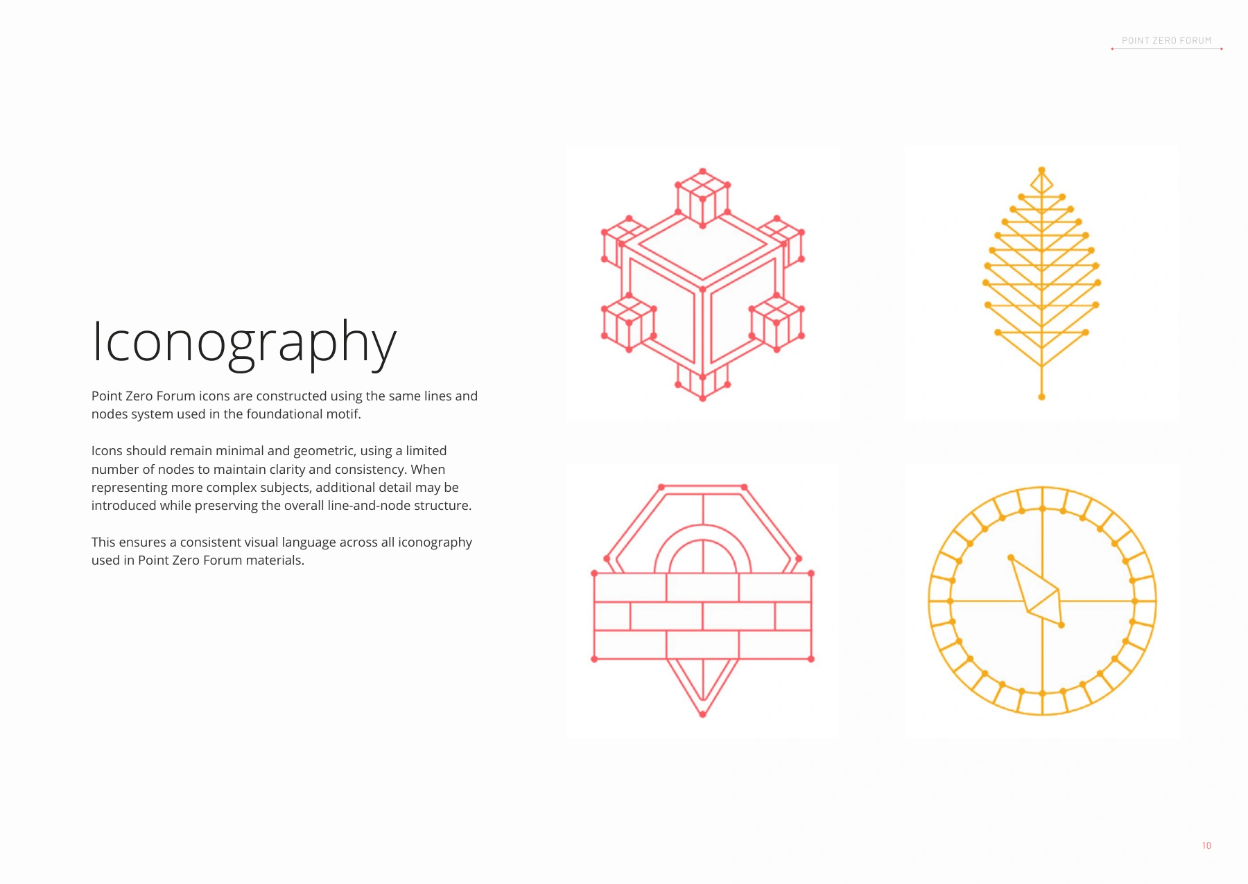 Point Zero Forum 2026 brandbook page 10, Iconography