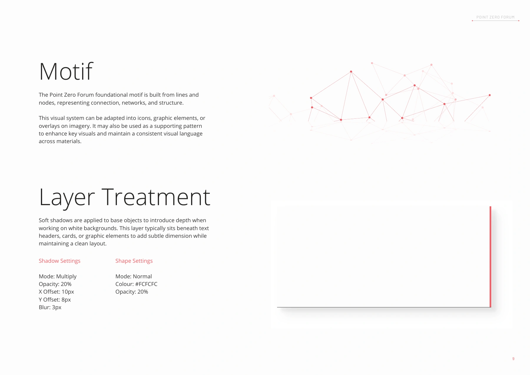Point Zero Forum 2026 brandbook page 9, Motif and layer treatment