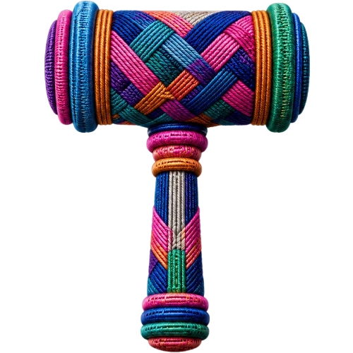 A judge’s gavel made from colourful interlaced threads