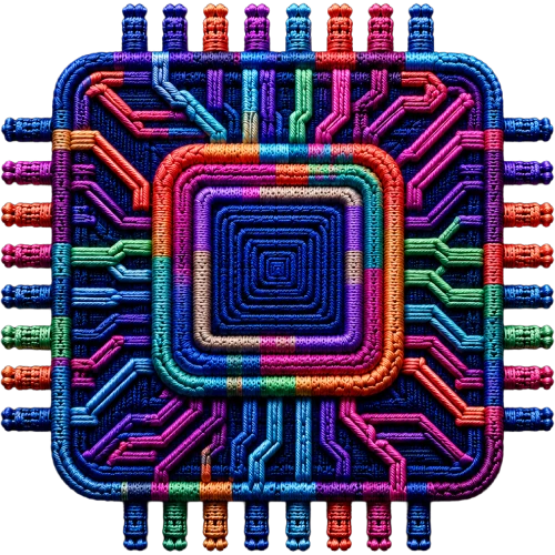 A microchip built from colourful woven threads
